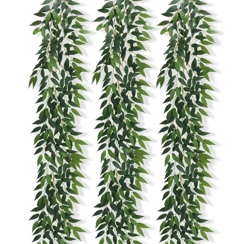 Photo 1 of dallisten 3 Strands Italian Ruscus Artificial Vines, 39" Silk Vine Garland with Green Leaves, Fake Hanging Plants Greenery Decor for Home, Bedroom, Wall, Party, Wedding Decoration
