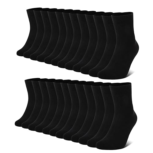 FALARY 12 Pairs Plain Mens Socks, Black Socks for Men - Cotton Men's Calf Socks Women Comfortable Suitable for Work & Casual Wear - Breathable, Durable Men's Smart Dress Socks 3-5 UK