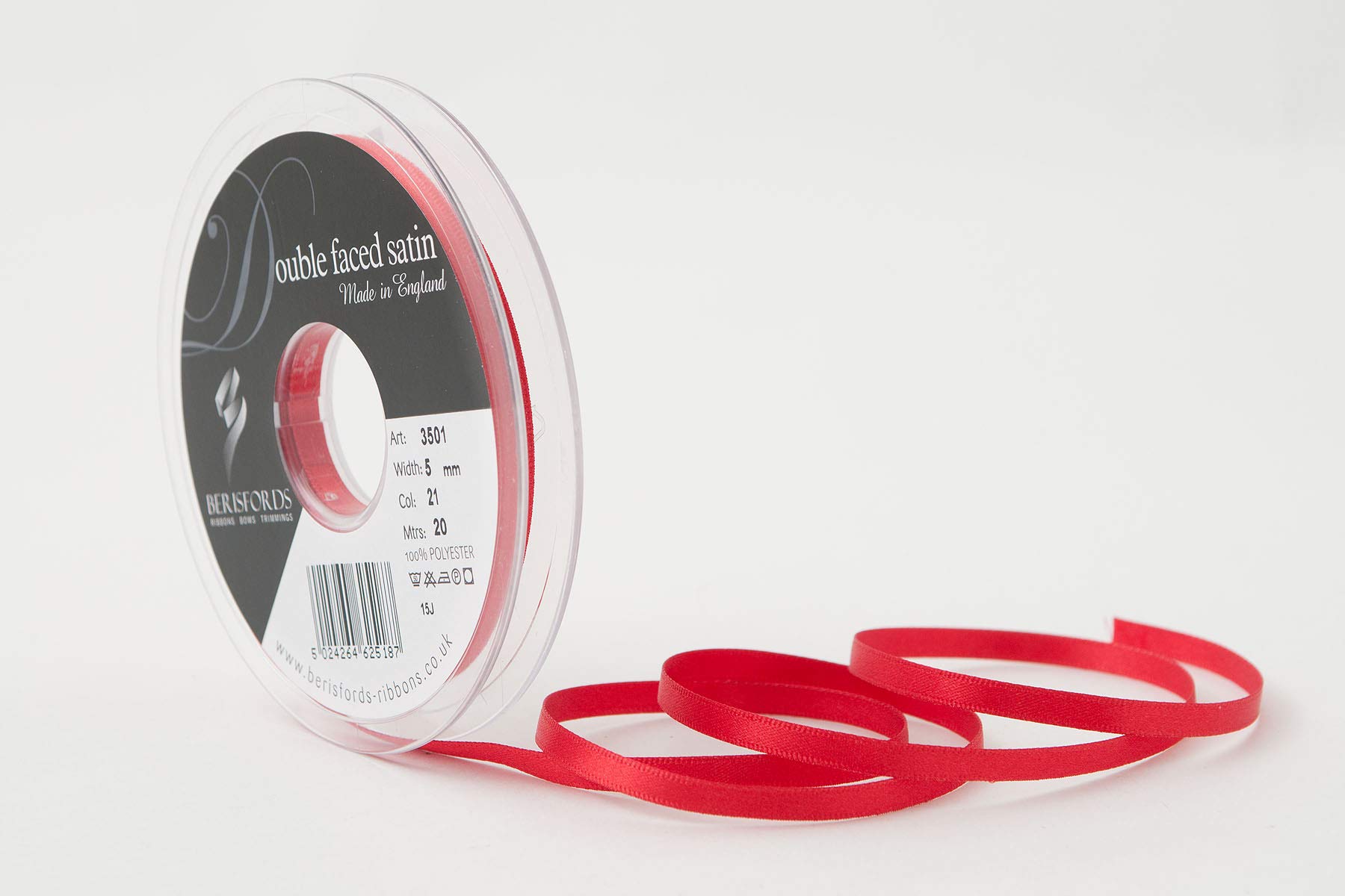 Berisfords Double FACE Poly Satin Ribbon, Poppy Red, 5 mm