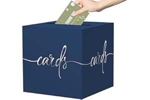 CINSOEN Navy Blue Card Box with Silver Foil Design Wedding Card Box Gift Cards Receiving Box for Party Graduation Bridal or Baby Showers, Raffle Ticket Box Money Box for Birthday Retirements Anniversaries