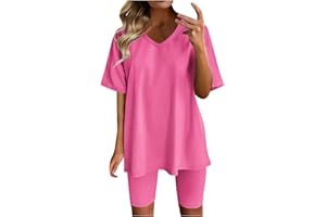 KICILVS 2 Piece Sets for Women Summer Oversized V Neck T-Shirts Tops Biker Shorts Set Two Piece Lounge Tracksuit Sets