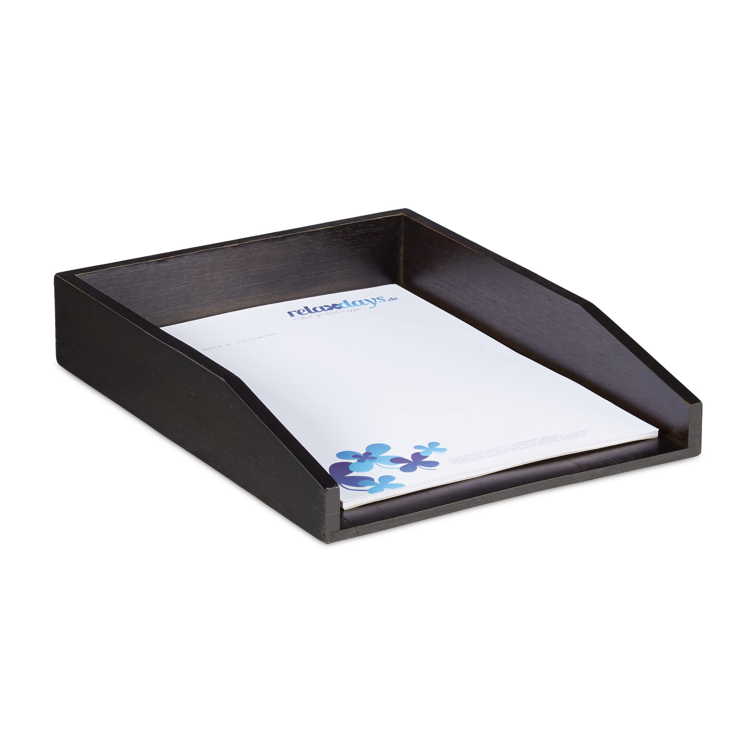 Relaxdays Document Filing Tray, Stackable, DIN A4 Letter Rack, Office, Desk, Bamboo, 6x25x33 cm, Brown