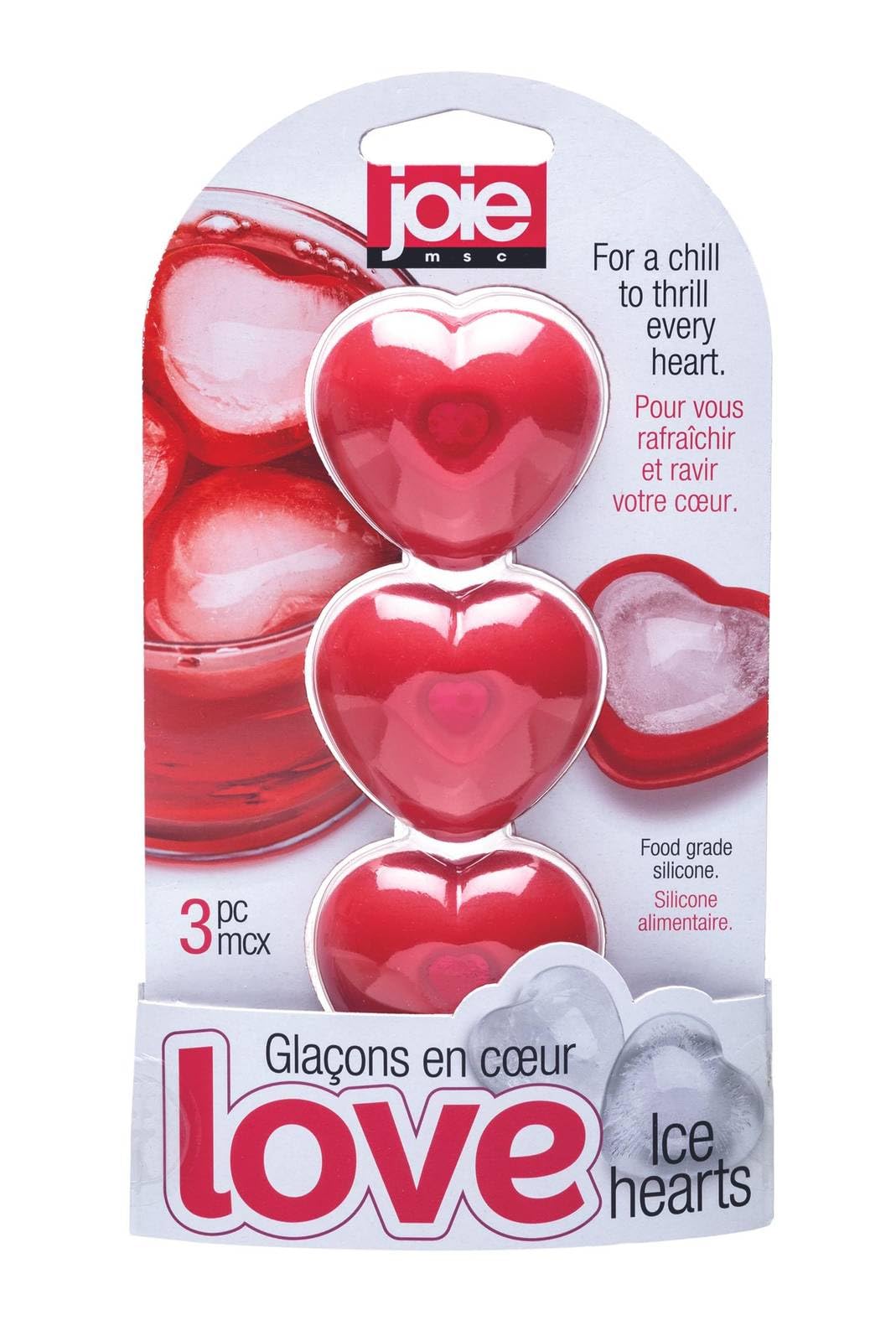 Joie Ice Hearts Ice Cube Tray, 3pc - Fun Heart Shaped Ice Cube Tray for Cool Drinks, Red