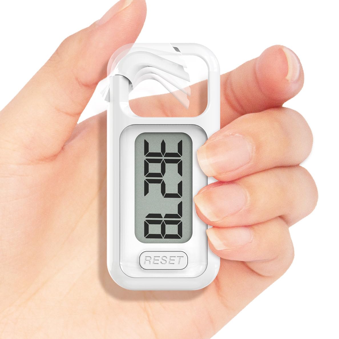 Simple Walking 3D Pedometer, Portable Carabiner Step Counter, Steps Tracker with Neck Lanyard for Seniors Men Women (White)
