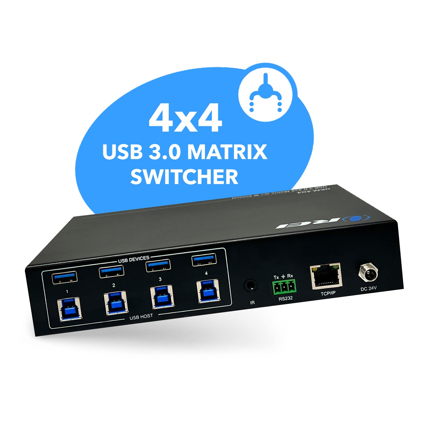 OREI USB 3.0 4x4 Matrix Peripheral Sharing Switch, Share 4 USB Devices with 4 Different Computer Hosts PC, Printer, Scanner, Mouse, Keyboard, Mulitiple Displays Monitor - IP/Remote Control