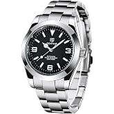 Benyar Men's Elegant 41MM Automatic Mechanical Watch Waterproof Stainless Steel Strap Luminous Casual Business Analog Wristwatch