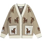 Aelfric Eden Women's Hand Drawn Dachshund Cardigan Sweater V Neck Long Sleeve Open Front Button Down Outwear Knitted Coats