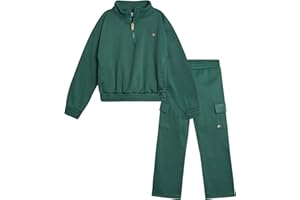 RBX Girls Sweat Set - 2 Piece 1/4 Zip Mock Neck Fleece Pullover Sweatshirt and Matching Cargo Jogger Sweatpants (7-12)