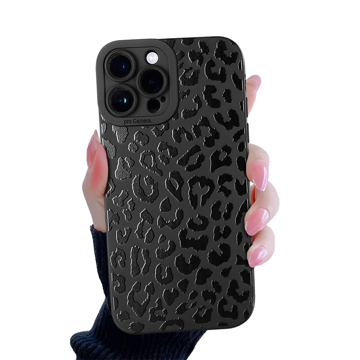 Compatible for iPhone 14 Pro Case, Black Small Leopard Cute Cheetah Pattern Design for Women Girls, Soft TPU Slim Profile, Anti-Slip Shockproof Protective Girly Case for iPhone 14 Pro