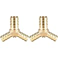 uxcell Tee Brass Barb Fitting Reducer Y Shape 3 Way Fit Hose ID 16mm x 12mm x 12mm 2pcs