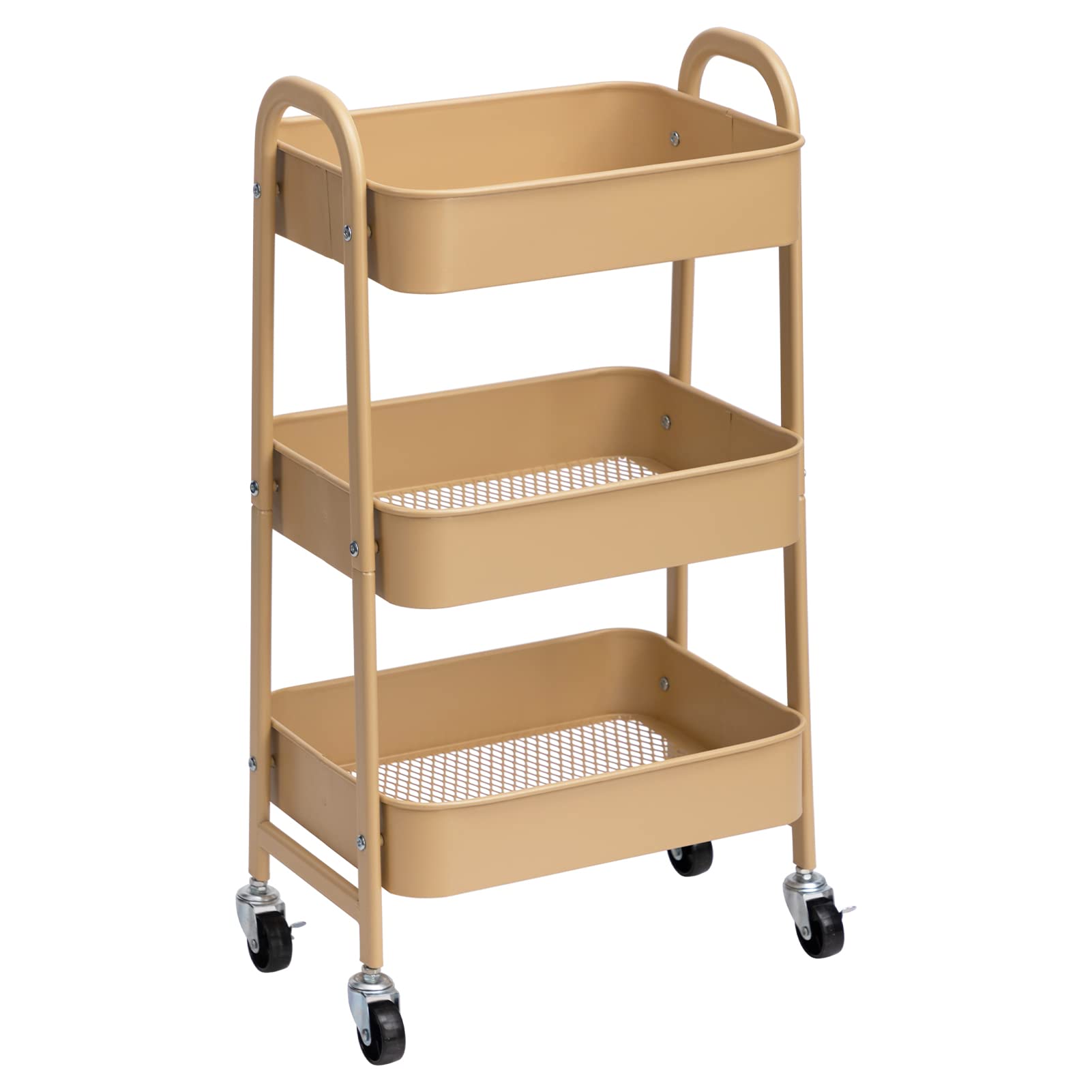 Photo 1 of AGTEK Makeup Cart, Movable Rolling Organizer Cart, 3 Tier Metal Utility Cart with Lockable Wheels for Home & Office, Golden