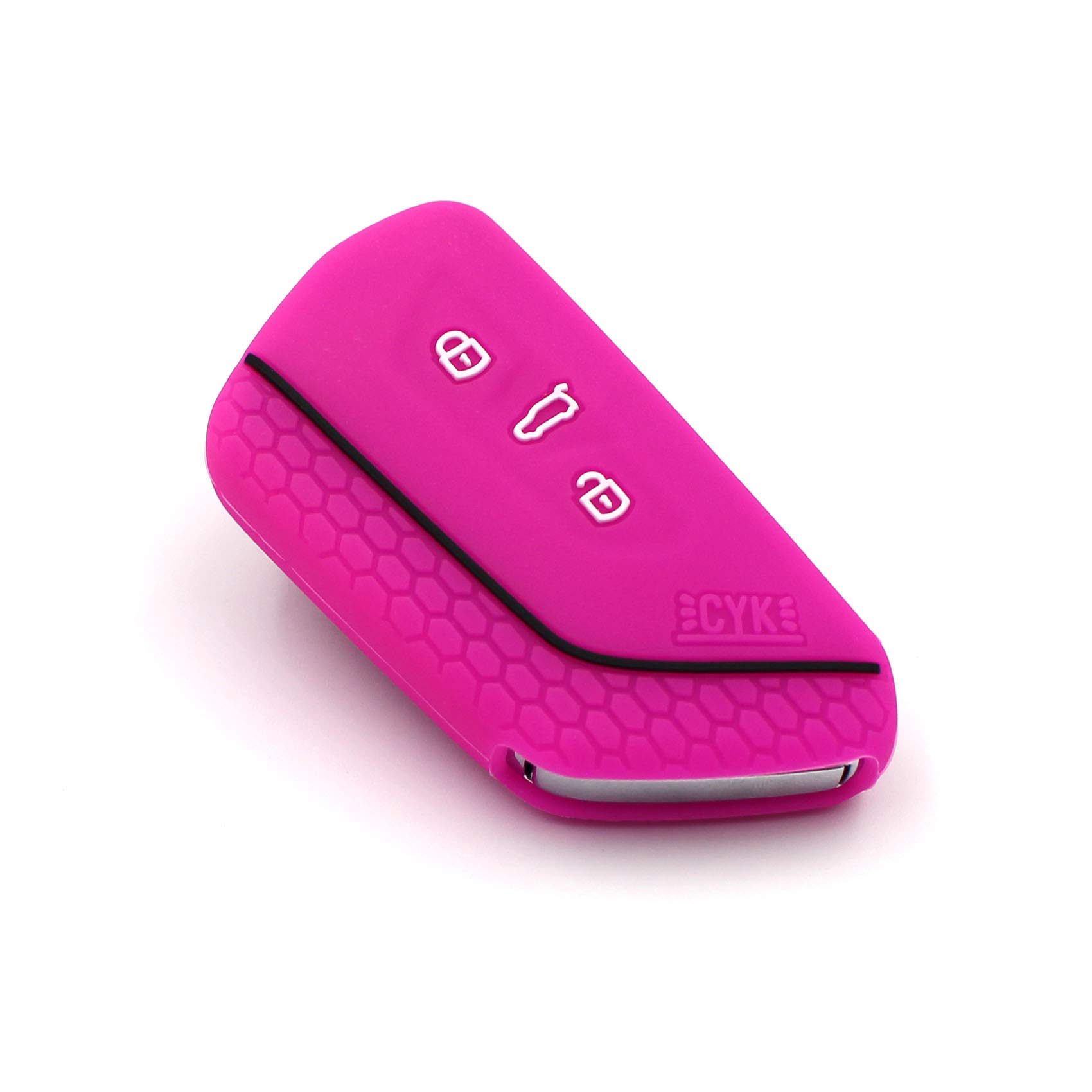 VF Key Case for 3-Button Car Key, Silicon Cover, Key Cover, Protective Cover (Neon Pink)