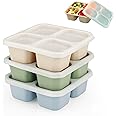 PandaEar 3 Pack Snack Containers, 4 Compartment Silicone Bento Lunch Snack Box with Lids, Reusable Divided Meal Snack Contain