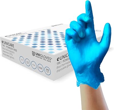UNIGLOVES Unicare Blue TPE Disposable Gloves Medium Box of 200 GS0233