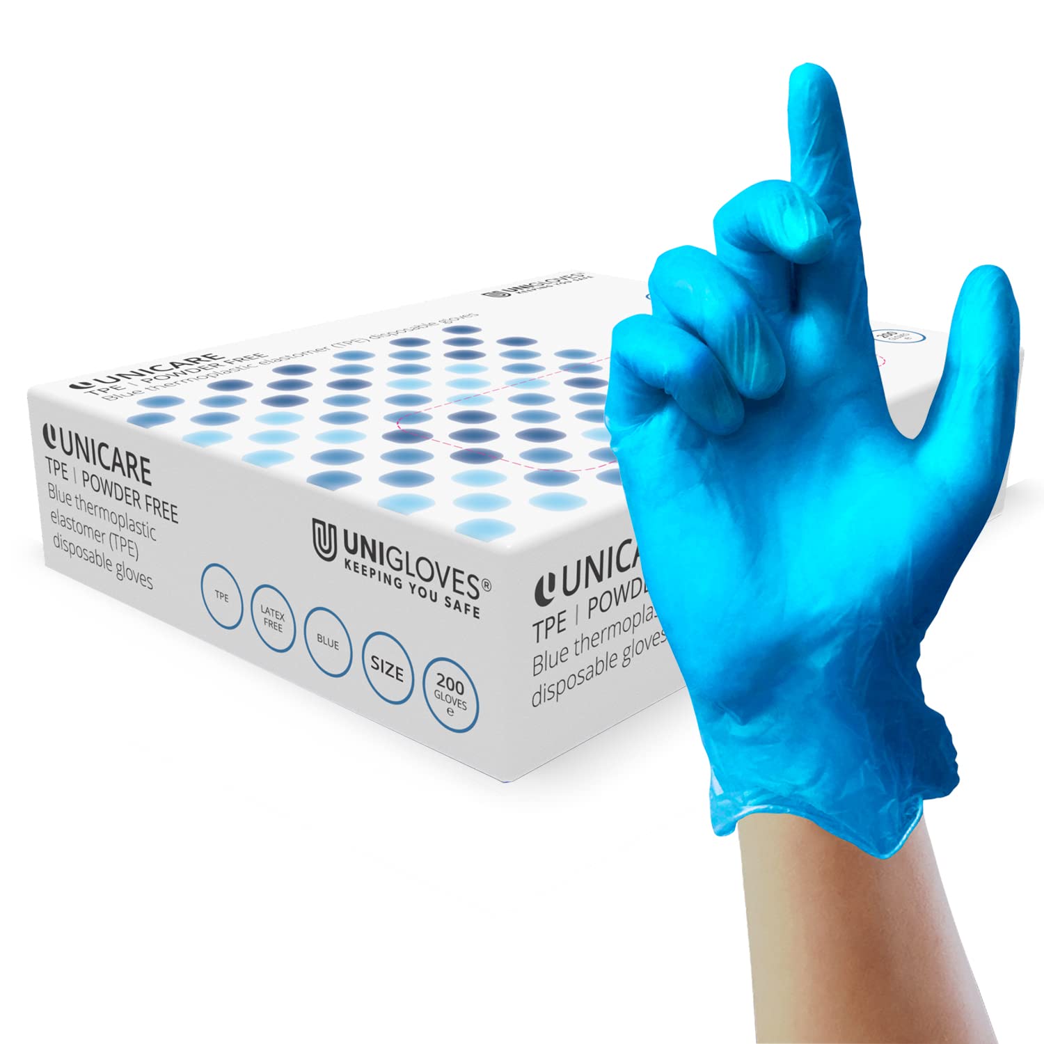 Unicare Disposable Gloves Blue TPE - Box of 2000 - Size Large