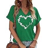 St. Patrick's Day Shirts Women V Neck Lucky Shamrock Clover T-Shirts Irish Festival Graphic Tee Tops