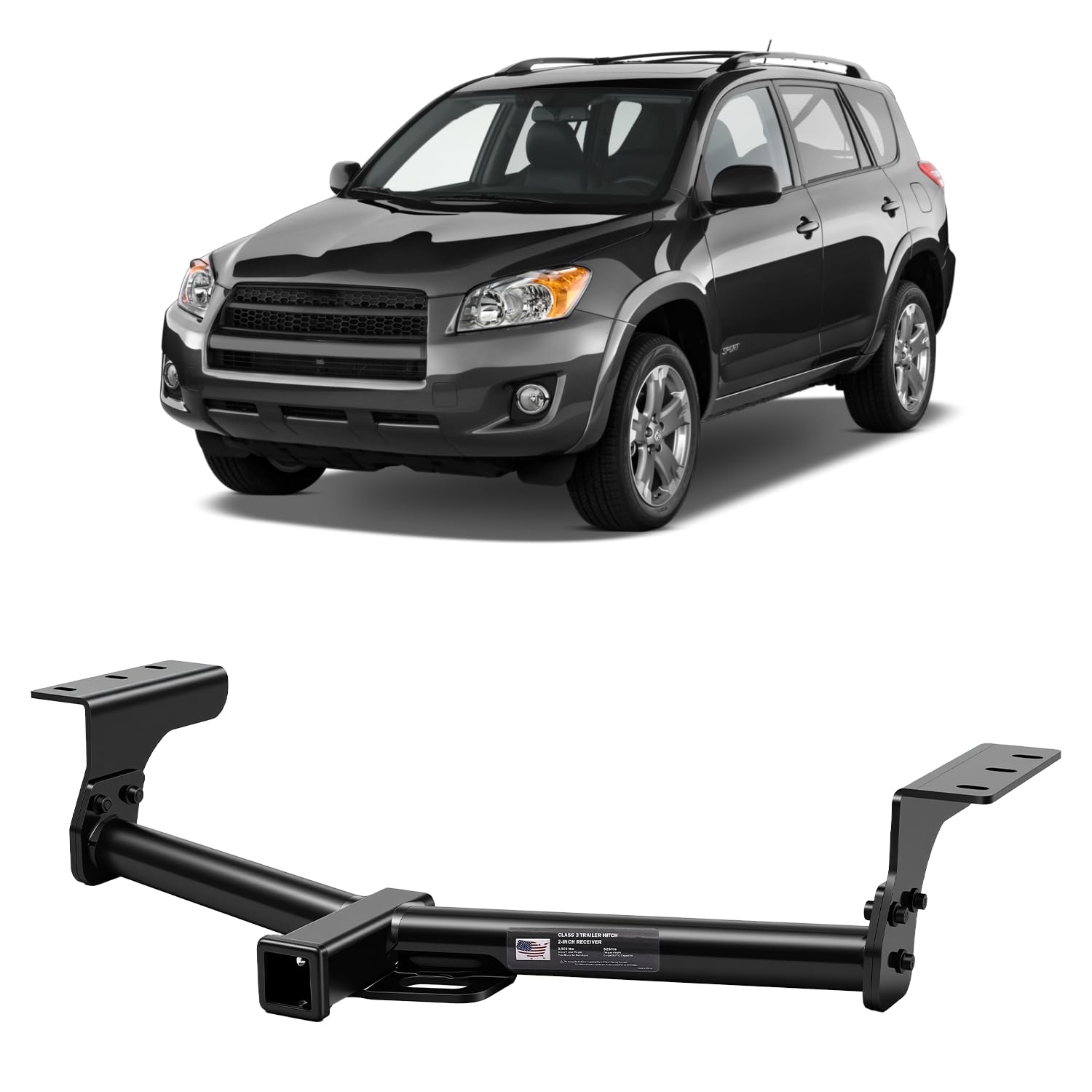 Photo 1 of Class 3 Trailer Hitch with 2-Inch Receiver, Fits 2006–2018 Toyota RAV4 | 3,500 lbs GTW / 525 lbs Tongue Weight | 4,000 lbs WD Capacity | Heavy-Duty Carbon Steel, Modular Bolt-On, DOT Certified