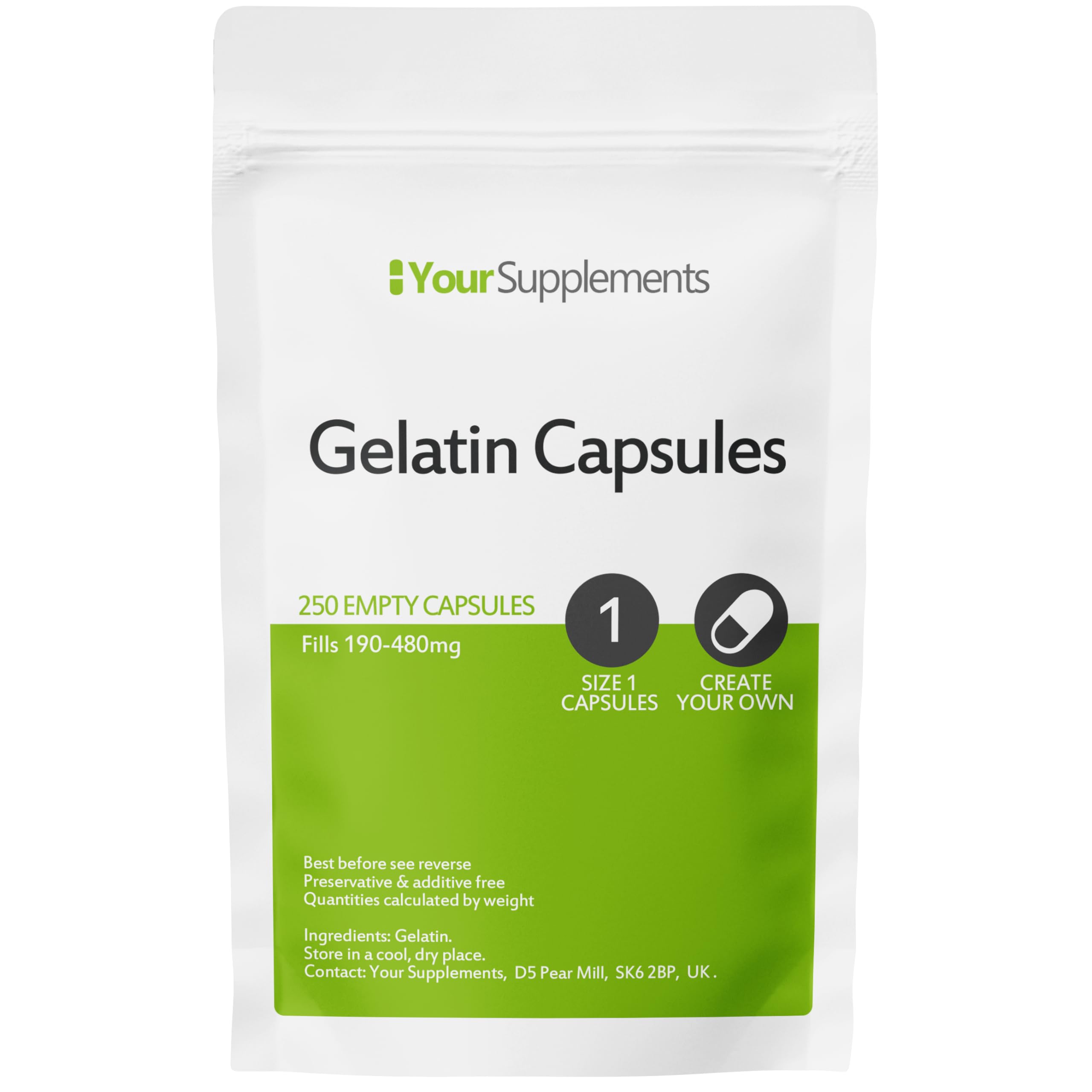 Your Supplements - Size 1 Empty Gelatin Capsules (250 Pack)
