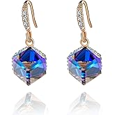 Austrian Crystal Cube Drop Dangle Earrings for Women 14K Gold Plated Hypoallergenic Jewelry