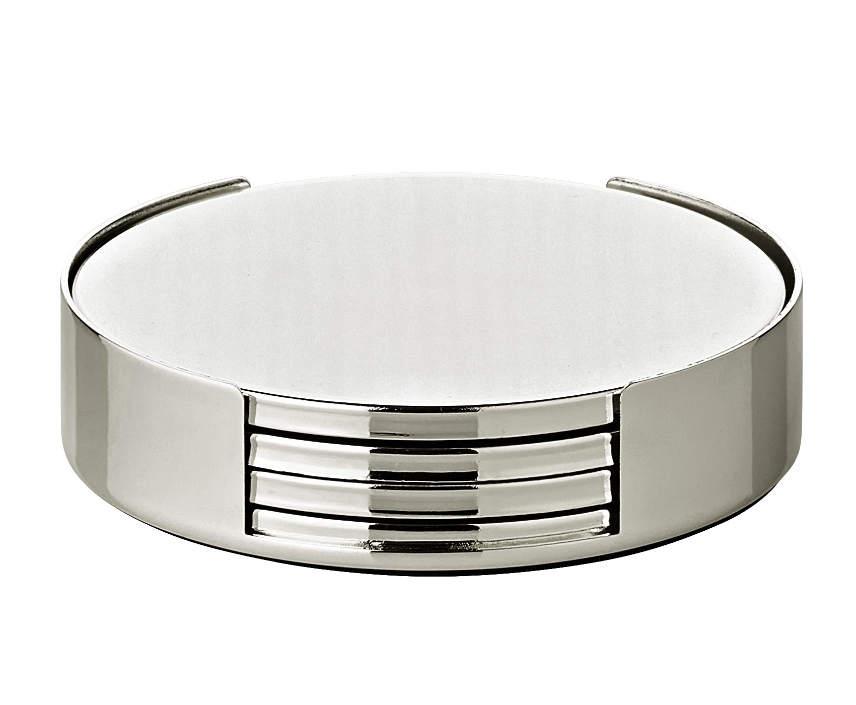EDZARD Coaster Due silver plated, tarnish protected, diameter 3,5 in, set of 4 + holder