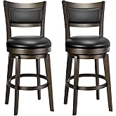 PrimeZone Swivel Bar Stools Set of 2, 24 Inch Counter Height Barstools | Black Faux Leather, High Backrest, Solid Rubberwood Frame, Wrap-around Footrest, Counter Stools for Kitchen Island, Pub