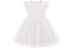 Arshiner Toddler Lace Tutu Dresses Ruffle Sleeve 3 Layers Tulle Flower Wedding Birthday Summer Little Girls Dress