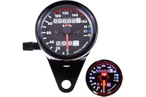iztor 12V Black Stainless Motorcycle Universal Dual meter Speedometer + Odometer Retrofitting Retro Instrument with LED Signal light