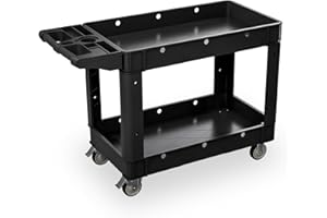 Our Modern Space Commercial Grade 2 Shelf Utility Cart with Wheels - Rolling Tool Trolley, Heavy Duty Service Push Cart for Business Warehouse Office Restaurants Ecommerce Garage