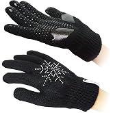 SkatingSpirit Gel Padded Ice Skating Gloves with Rhinestone Snowflakes (1 Pair), Anti-Slip Gripper Gloves Warm Mitten
