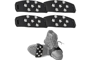4 Pcs Black Anti Skid Adjustable Winter Boots Silicone Velcro Ice Cleats for Boot Hiking Road Specific Traction Aid Safety Pr