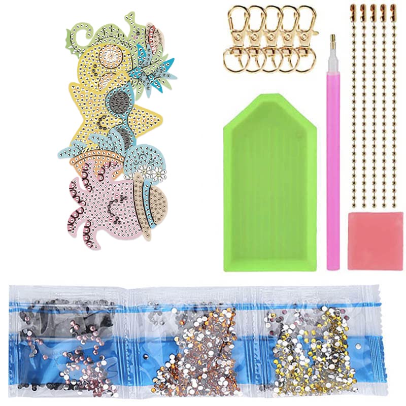 MingSH 5 Pieces DIY 5D Diamond Art Painting Keychain Kit, Double Sided Full Drill Diamond Rhinestone Painting Key Chains Pendant for Women Purse Backpack Handbag Decor