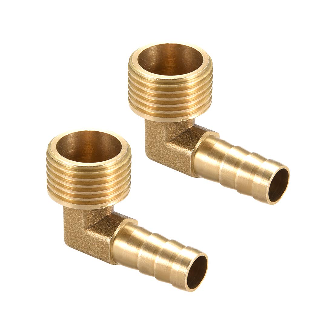 sourcing map Brass Barb Hose Fitting, 90 Degree Elbow 10mm Barbed to G 1/2 Male Pipe Adapter Connector 2pcs
