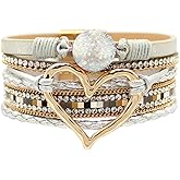 P Ammy Fashion® Women's Multi-layer Love Heart Leather Wrap Bracelets Stackable Boho Bangles Bohemian Cuff with Magnetic Clasp Jewelry Gift