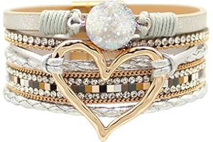 P Ammy Fashion® Women's Multi-layer Love Heart Leather Wrap Bracelets Stackable Boho Bangles Bohemian Cuff with Magnetic Clasp Jewelry Gift
