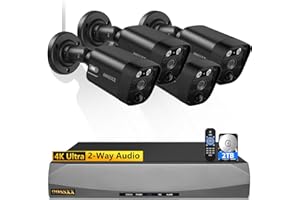 OOSSXX 4K/8.0 Megapixel & 130° Ultra Wide-Angle 2-Way Audio PoE Outdoor Home Security Camera System Wired Outdoor Video Surveillance IP Cameras System DVR System
