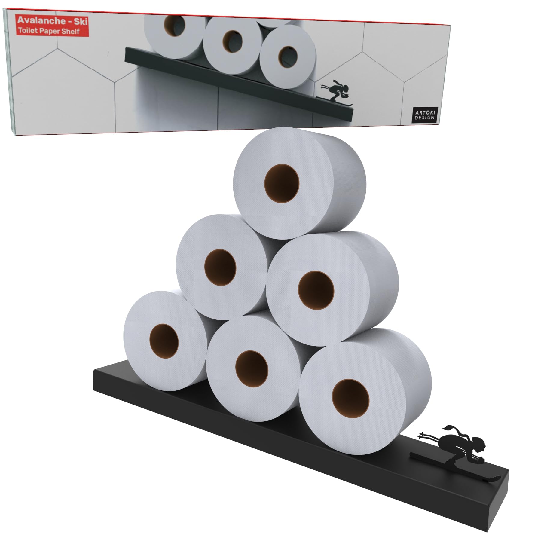 Toilet Paper Holder - Avalanche Ski - Bath Decor - Tilted Toilet Paper Rack - Bathroom Accessories - Black Toilet Paper Storage - Unique Tissue Paper Rolls Storage
