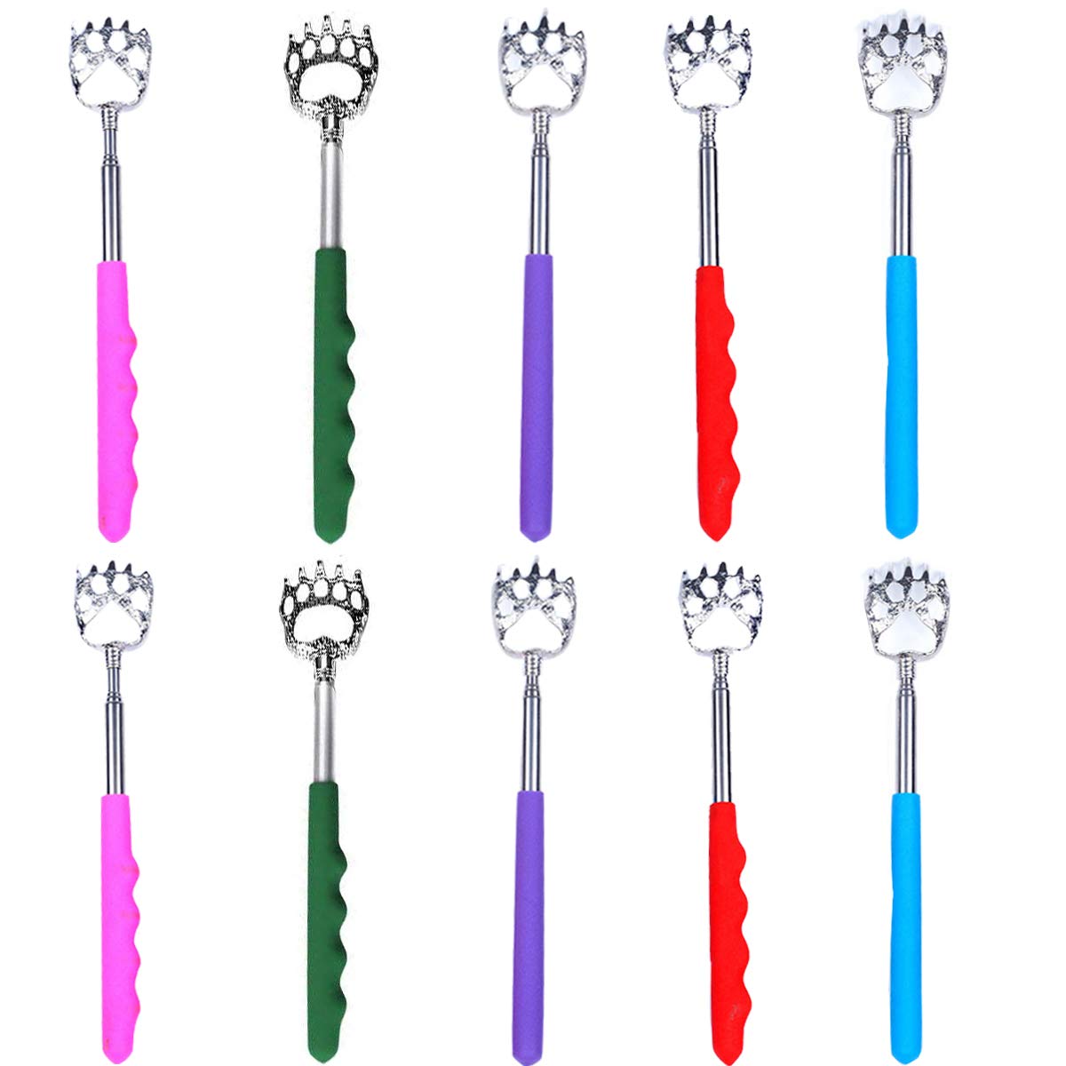 FANDE 10 pcs Telescopic Back Scratcher,Telescopic Bear Claws Metal Back Scratchers, Message Tools for Instant Itching Relief Stainless Steel Soft Grip Telescopic Claw Back Massager Claw.