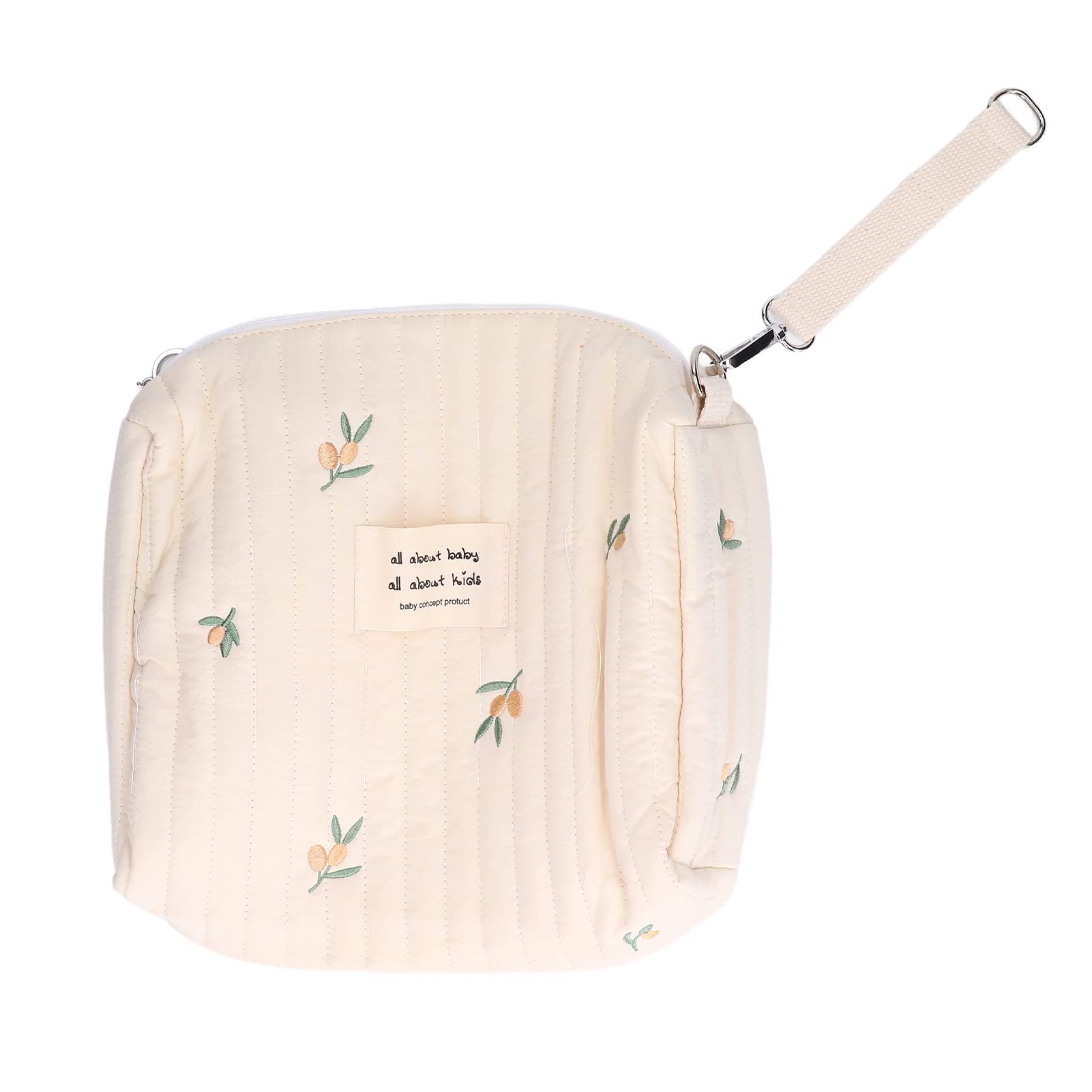 01 02 015 Diaper Storage Bag, Large Capacity Convenient Reusable Baby Bottle Bag Cotton Cloth Portable Cute Pattern for Mother for Travel(Olive Embroidery)