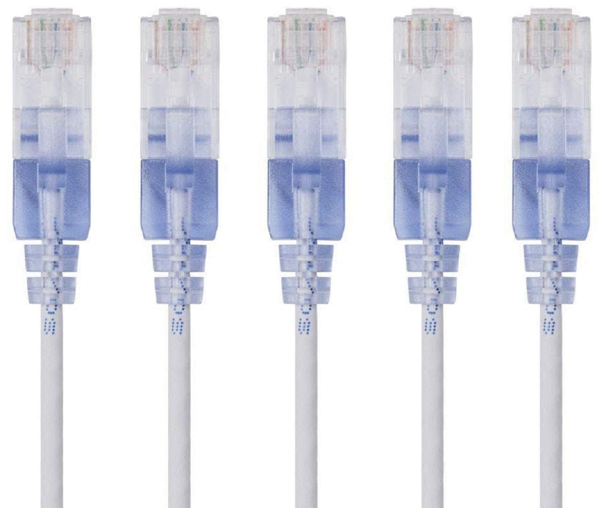 Monoprice Cat6A Ethernet Network Patch Cable - 50 Feet - White | 5-Pack, 10G - SlimRun Series