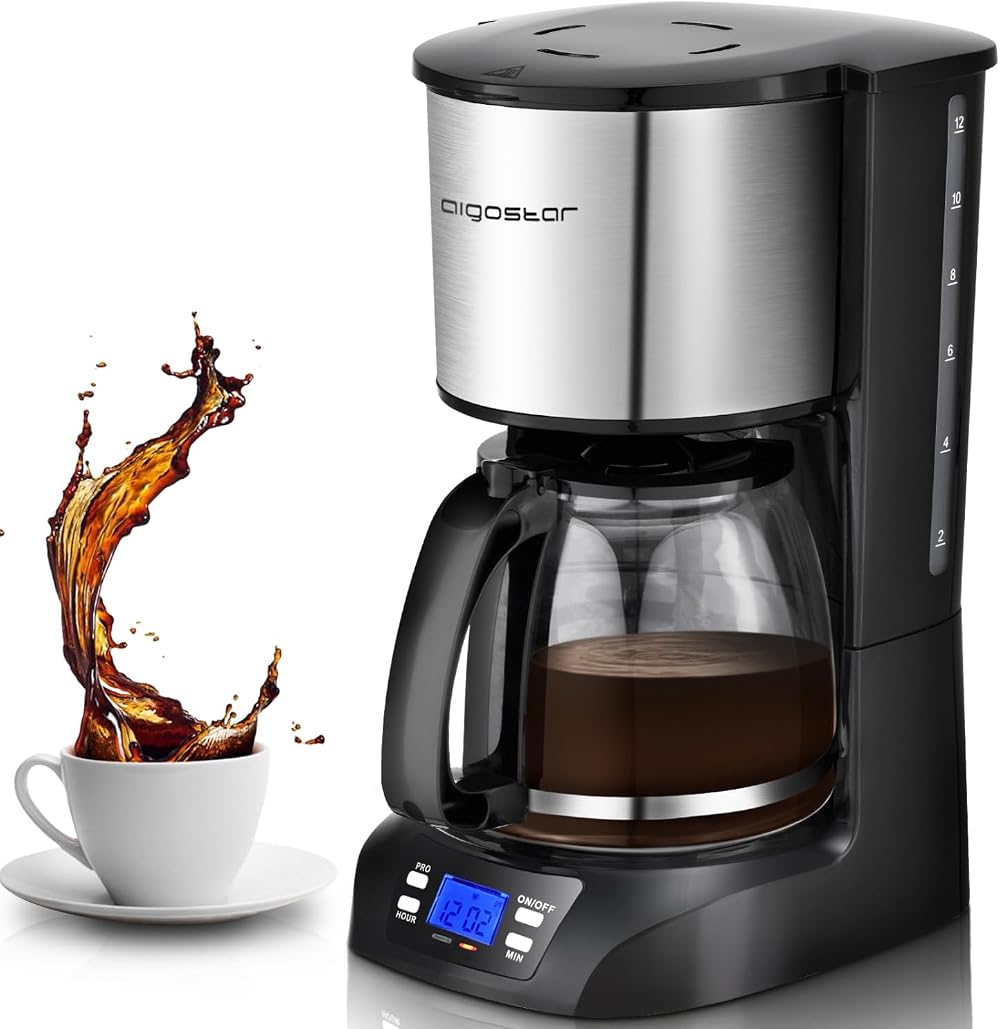 Aigostar Programmable Drip Coffee Maker 24-Hour Timer 1.5L 12-Cup BPA-Free