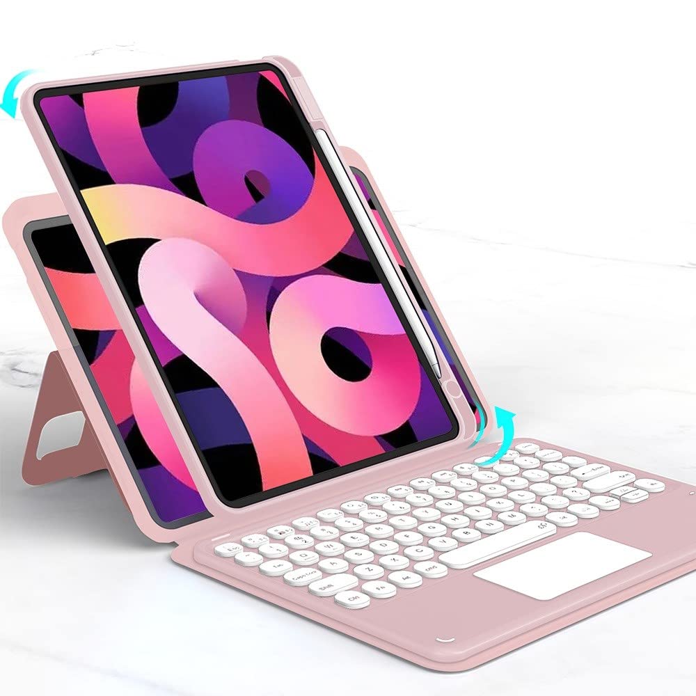 HENGHUI Magnetic Vertical iPad 10.2" 9th 8th 7th Generation Air 3rd Gen Pro 10.5" Keyboard Case with Touchpad Removable Magic Transparent Cover with Pencil Holder (Pink)