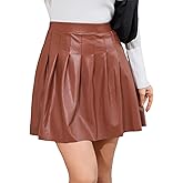 Brezzistaxs Pleated Leather Skirt PU High Waisted Leather Skirt Faux Leather Skirts - Classic and Versatile