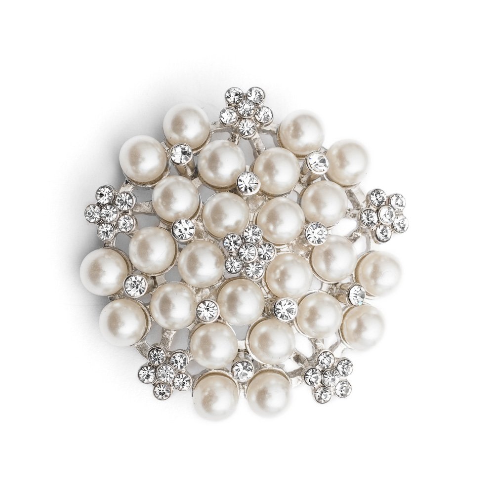 Lovett & Co - Audrey Hepburn Brooch - Classic Glass Pearl and Diamante Pin Badge, Vintage Style Jewellery Inspired by Breakfast at Tiffany’s, Hypoallergenic and Nickel-Free
