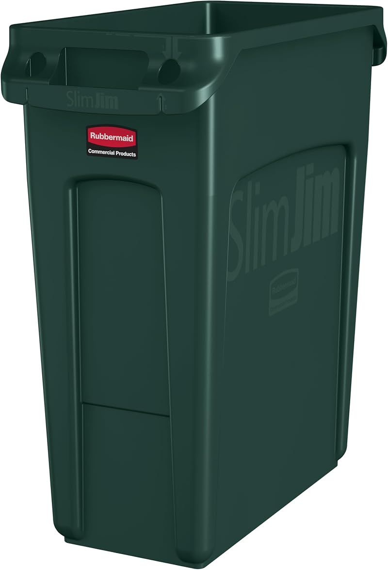 Rubbermaid Commercial Slim Jim Bin 60 L Green Rectangular Waste Container
