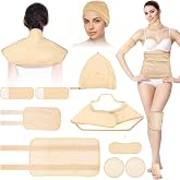 Castor Oil Pack Wrap, 9Pcs Reusable Castor Oil Wrap Set Organic Cotton for Shoulder Neck Stomach Chest Knees and Feet, Overnight Hair Wrap for Sleep Hair Cap with Leak-Resistant Adjustable Design