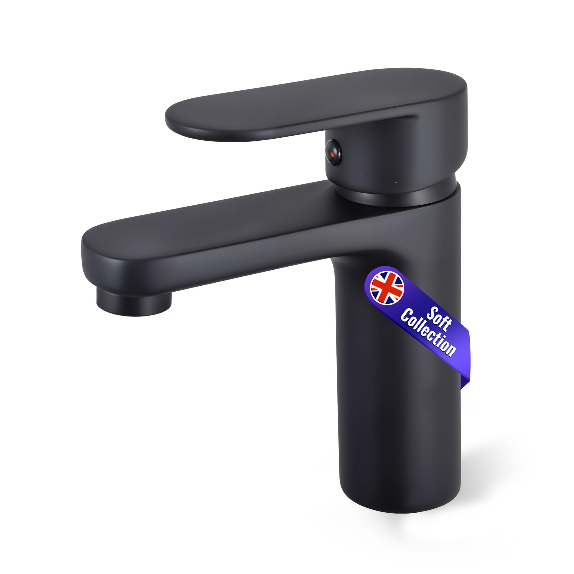 Soft Collection Emilia Bathroom Basin Mixer Tap,Premium Improved Quality Matte Black, Hot & Cold Controls, Leak-Resistant, 1-Hole Deck Mount Tap UK Standard, Supports TeamWater with Every Purchase