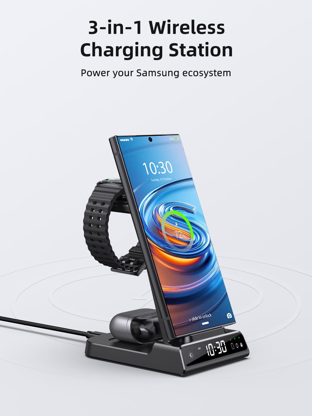 Wireless Charger für Samsung Ladestation für Galaxy S26 Ultra, Induktive Ladestation für Samsung Galaxy Watch Ultra/8/7/6, Kabelloses Ladegerät für Galaxy S26+/S25/S24/Z Flip 7/Z Fold 6,Galaxy Buds 2