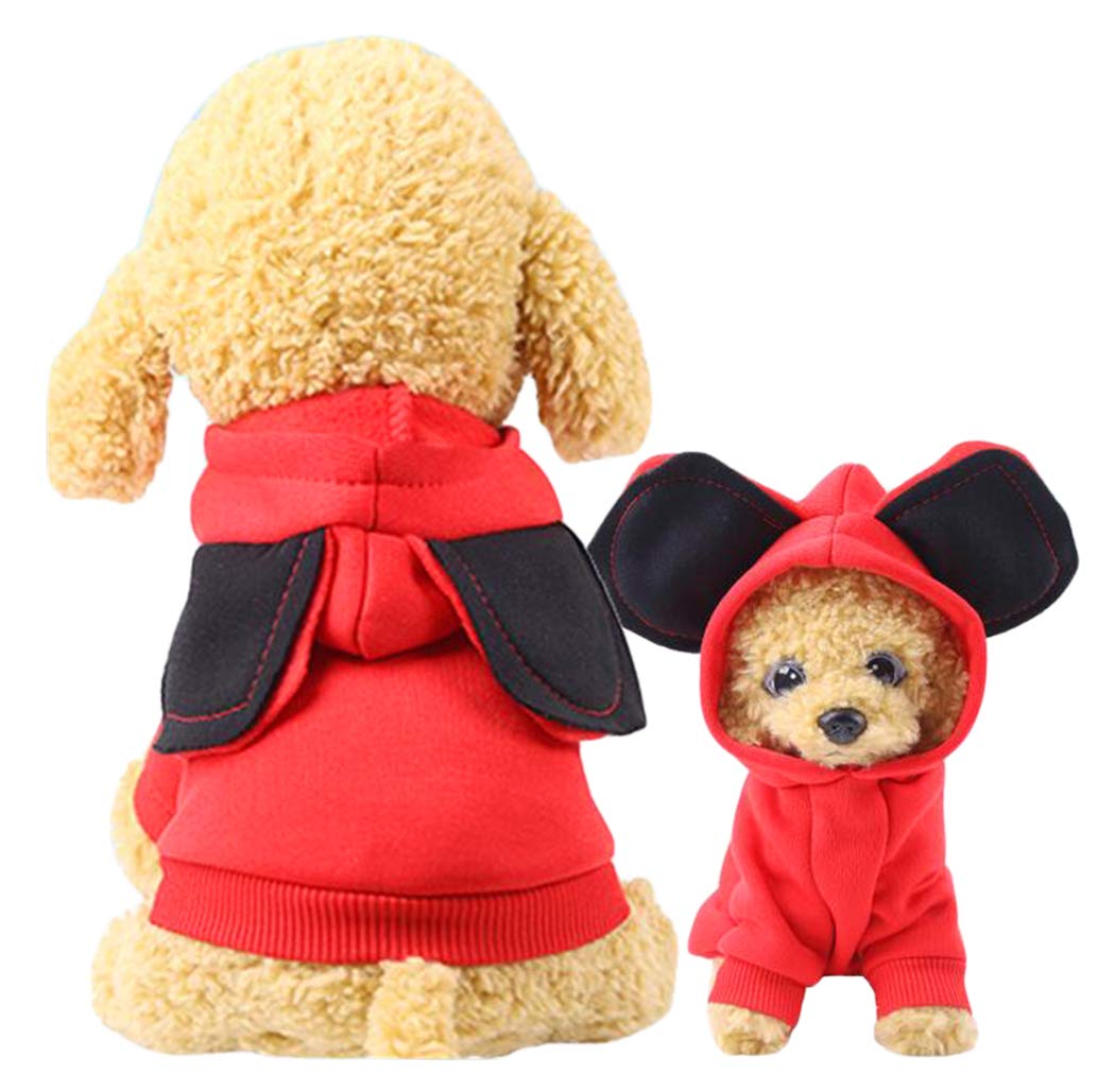 XIAOYU Pet Dog Hooded Clothes Apparel Puppy Cat Warm Hoodies Coat Sweater for Small Dogs with Cute Hat, Red, XXL