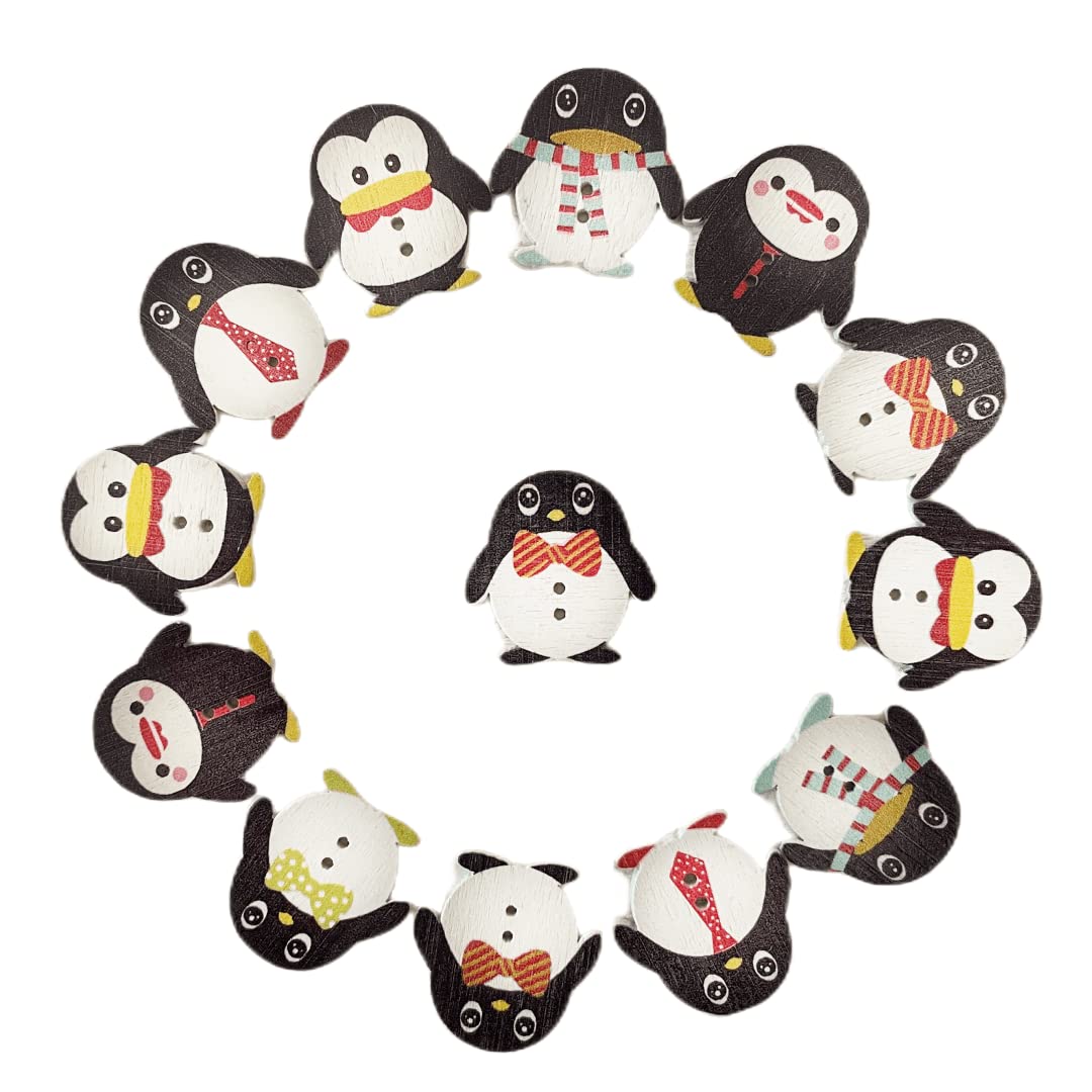 Norinoya 50Pcs Penguin Wooden Buttons for Crafts, Mixed Wood Buttons for Sewing DIY Cloth,Buttons for Sewing Knitting Arts Crafts DIY Handmade — image 1