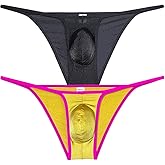 Jaxu Mens Ultra Tiny Bikini Briefs Underwear Male Contour Pouch Cheeky Briefs Open Side Ice Silk Underpants Sheer Bottoms